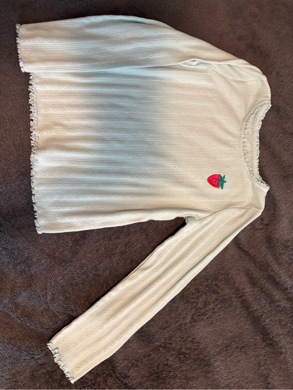 Kids Mint Long Sleeve Knit Top w/ Strawberry 🍓 Ruffled Neckline